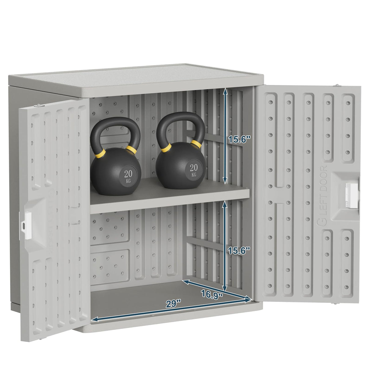 Amopatio Outdoor Storage Cabinet with 1 Shelf, Resin Storage Cabinet Waterproof, Plastic Patio Storage Shed All Weather Use for Tools, Cleaning Supplies, 19.7" D x 29.5" W x35.4 H, Grey Amopatio