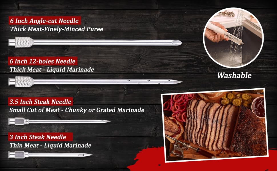 J&B Goods Professional Automatic BBQ Meat Marinade Injector Gun Kit with Case, 2 oz Large Capacity Barrel and 4 Commercial Grade Marinade Needles. J&B Goods