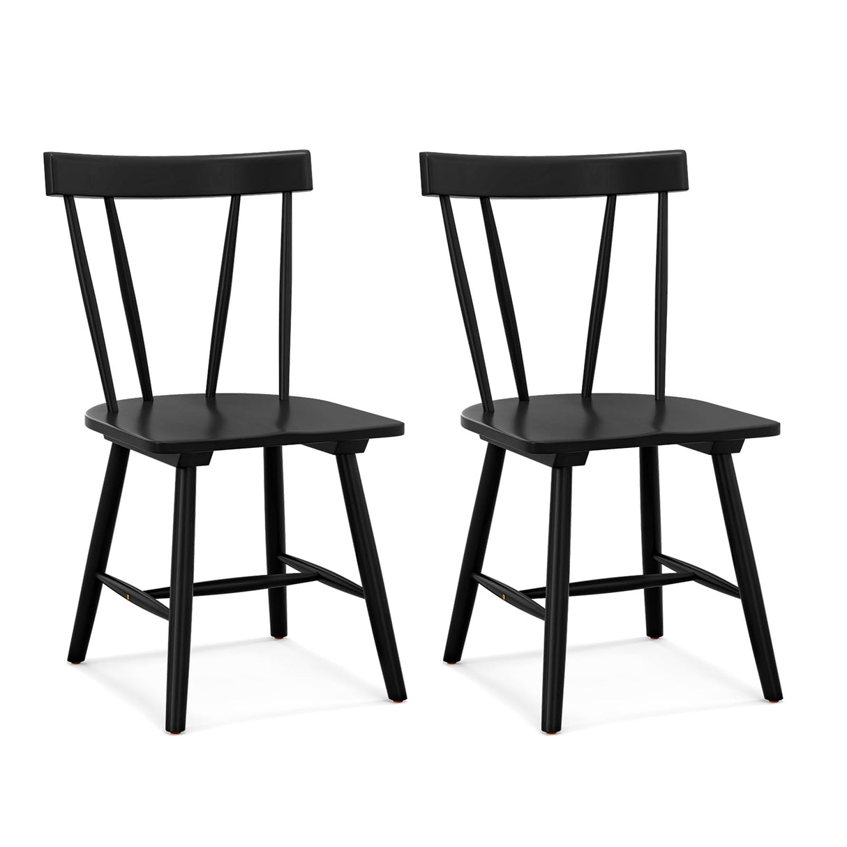 Giantex Set of 2 Windsor Chairs, Rubber Wood Dining Chairs with Spindle Back, Wide Seats, Anti-Slip Foot Pads, Max Load 330 Lbs, Armless Wood Dining Side Chairs for Dining Room, Kitchen, Black Giantex
