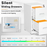 INTERGREAT 2 Drawer File Cabinet, White Metal Filing Cabinet with Lock, Lockable Narrow Storage Cabinet with 4 Adjustable Hanging Rods for Home Office INTERGREAT