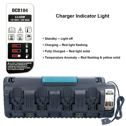 Biswaye DCB104 20V Battery 4-Port Rapid Charger Compatible with De-Walt 12V-20V MAX Lithium Battery DCB204 DCB206 DCB207 DCB606 DCB127 Charger DCB102 DCB118 DCB107 DCB115 - WoodArtSupply