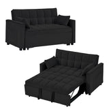 Tmsan 55.2" Loveseat Pull Out Couch, 3 in 1 Velvet Convertible Sleeper Sofa Bed for Living Room, Small Love Seat Futon Sofa Bed with Reclining Backrest, Toss Pillows, Side Pockets for Small Spaces Tmsan
