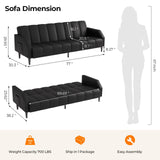 Fadware Faux Leather Couch, Convertible Futon Sofa Bed with Adjustable Backrest, Mid Century Leather Sofa Loveseat with Side Pockets& Metal Leg, Modern Leather Sleeper Sofa for Living Room Bedroom Fadware