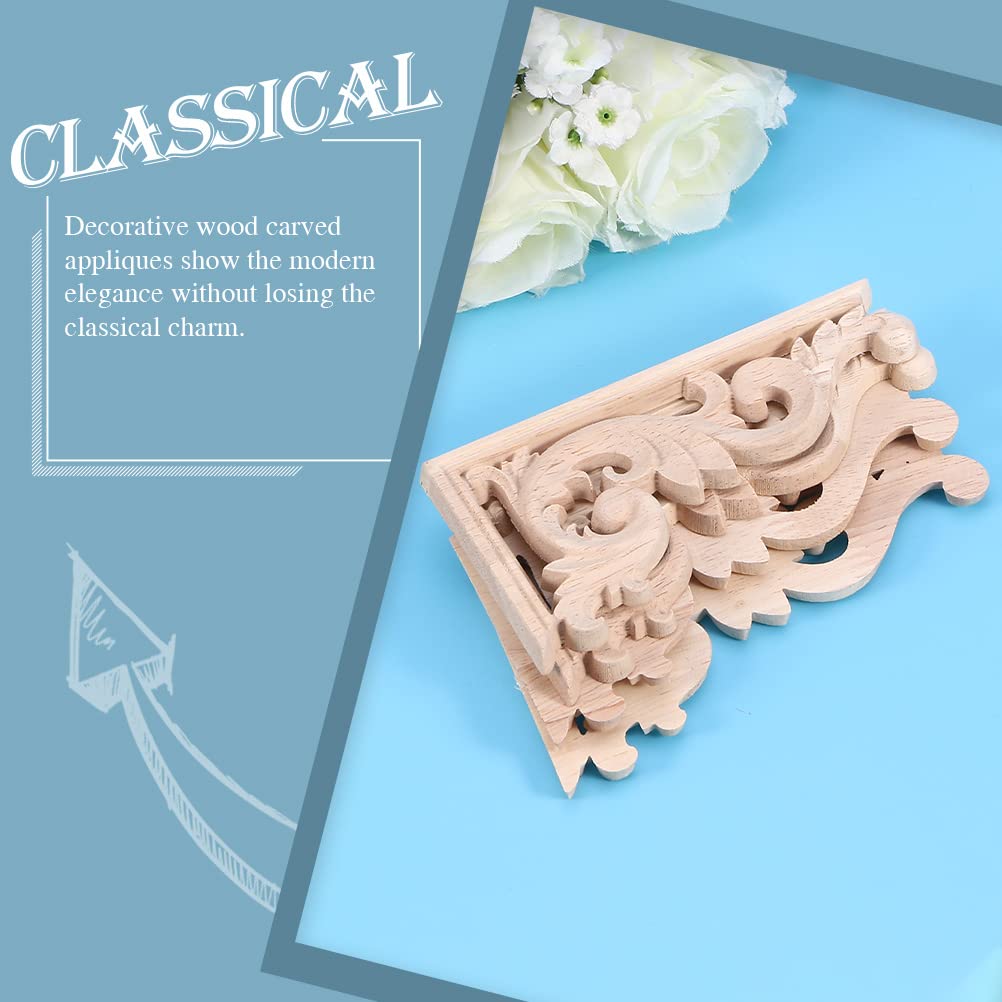 EXCEART 2Pcs Solid Wood Long Flower Piece Wall Applique Wood Carved Applique Door Wood onlays Onlay Applique Frame Furniture Wooden Appliques Corner EXCEART
