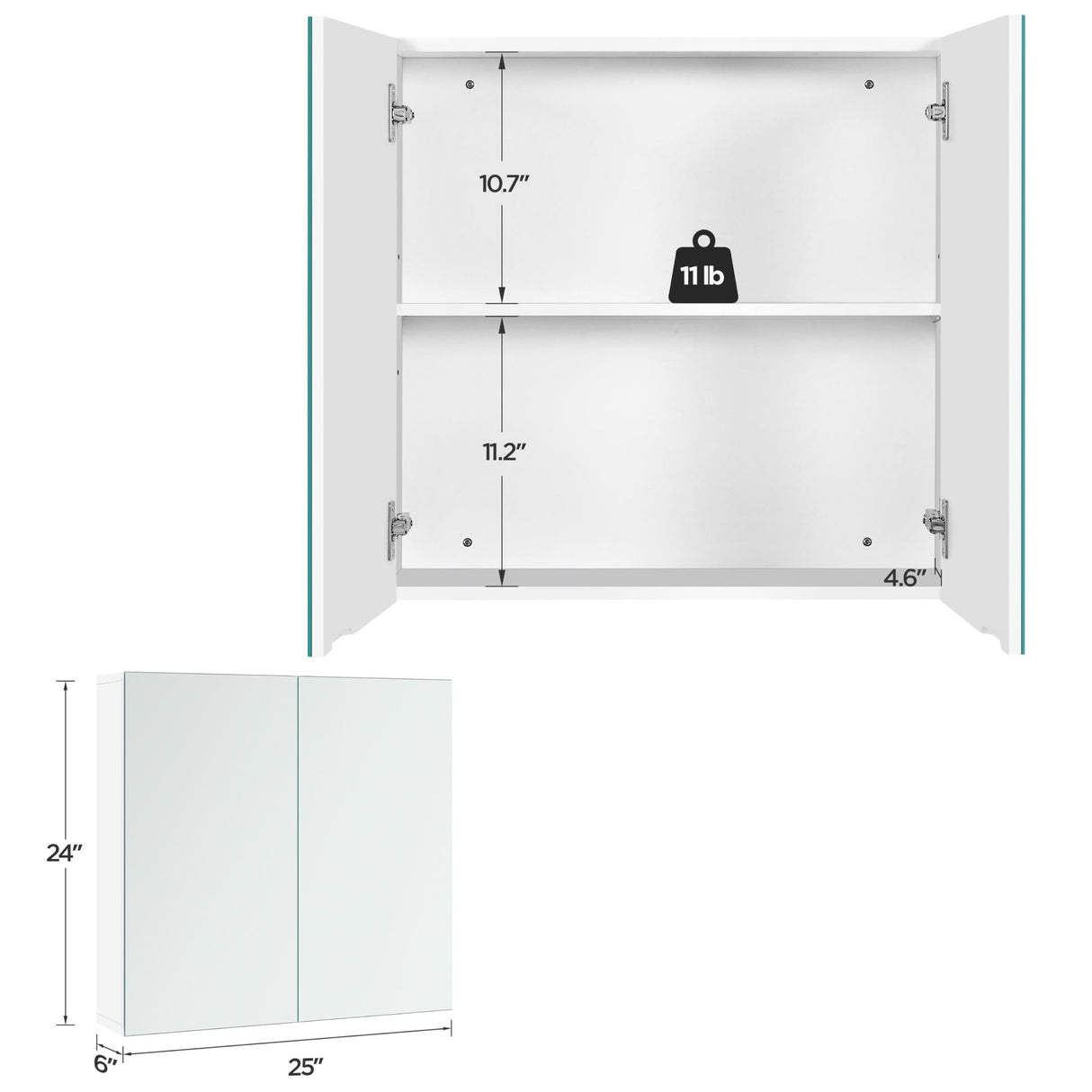 Yaheetech Bathroom Mirror Cabinet, Medicine Cabinet with 2 Frameless Mirrored Doors, Wall-Mounted Storage Cupboard with Adjustable Shelf for Living Room, Laundry Room, Mudroom Yaheetech