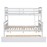 Merax Trundle Bunk Bed, Twin Over Full Wood Bunk Bed with Twin Size Trundle, Solid Wood Bunk Bed Frame with Guardrail and Ladder, White Merax