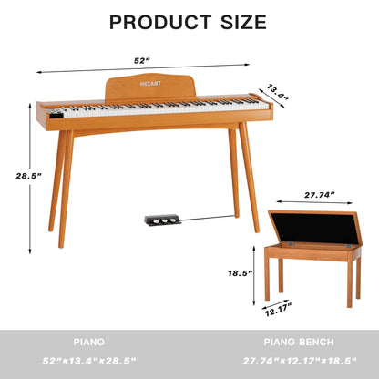 HEXANT 88- Key Digital Keyboard Piano, Wooden Electric Hammer Weighted Full Size Keyboard Piano, with 3-Pedal, MIDI Connection, Multi-Functional - WoodArtSupply