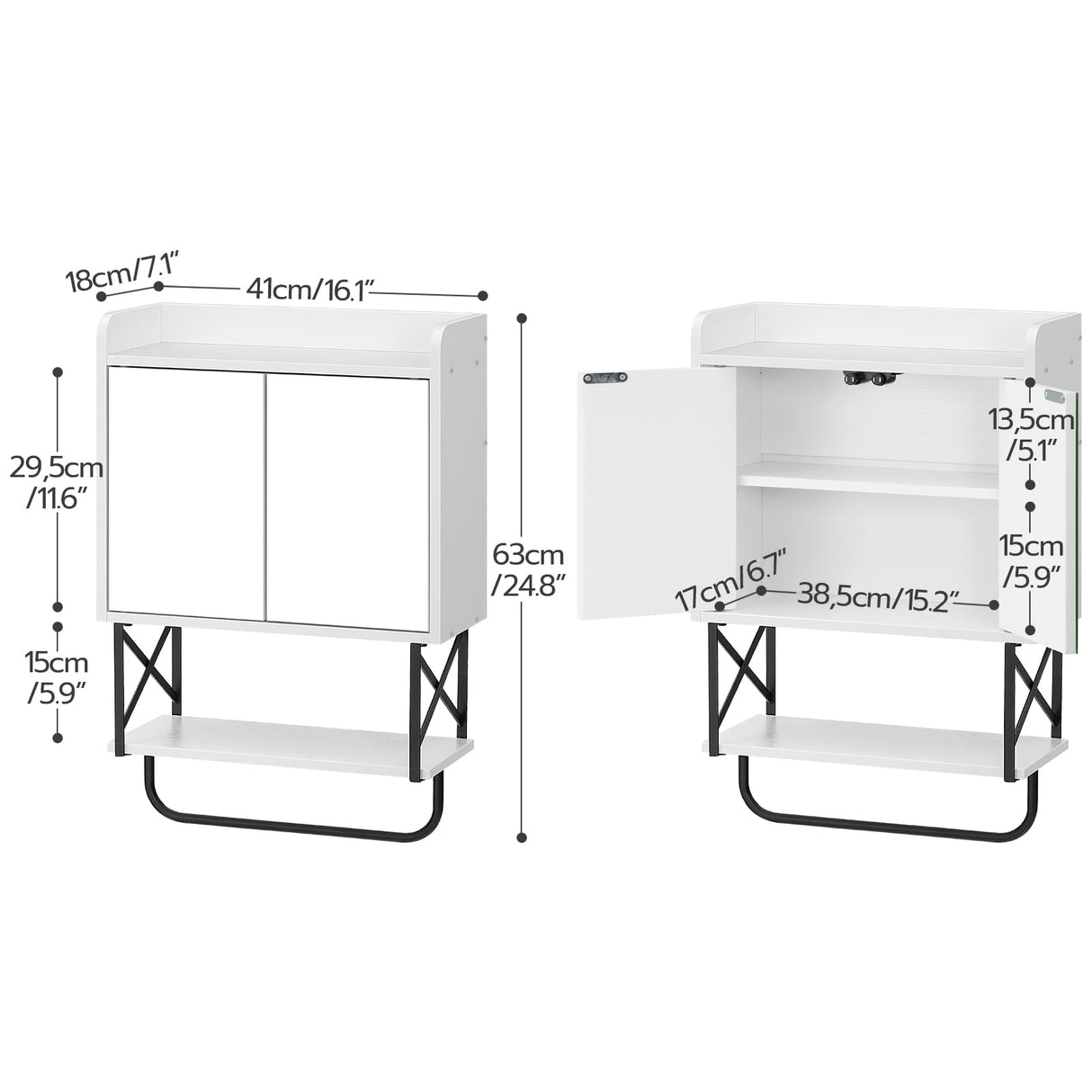 HOOBRO Medicine Wall Cabinet with Mirror, Bathroom Storage Cabinet with Hidden Space and Towel Bar, Double Mirrored Doors, Detachable Shelf, for Bathroom, Living Room, White BW41CW01 HOOBRO