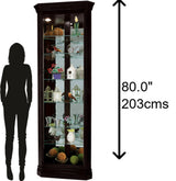 Howard Miller Duane Corner Curio Cabinet – Black Finish Glass Display with Mirrored Back, Adjustable Shelves, Built-in Lighting, and Locking Door for Showcasing Collectibles Modern Home Décor Howard Miller