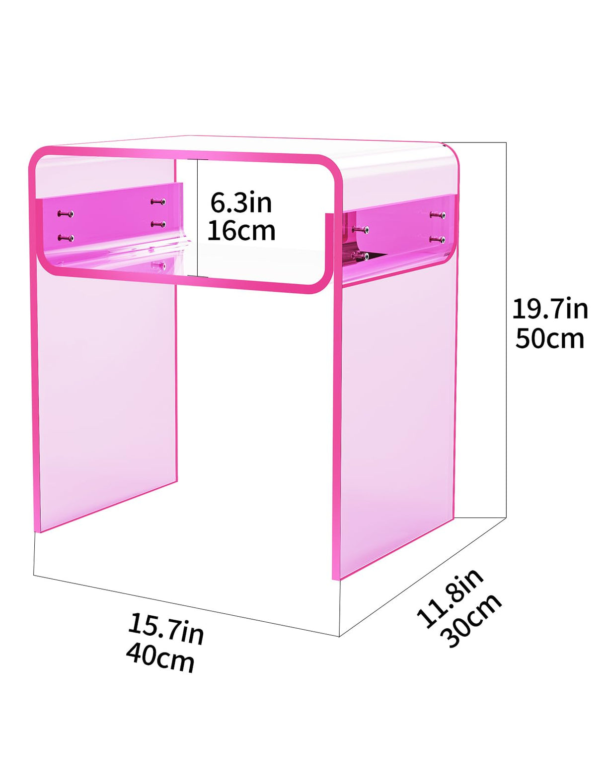 solaround Clear Acrylic End Table 2-Tier Bedside nightstand for Living Room Bedroom Home Decor (Pink) solaround