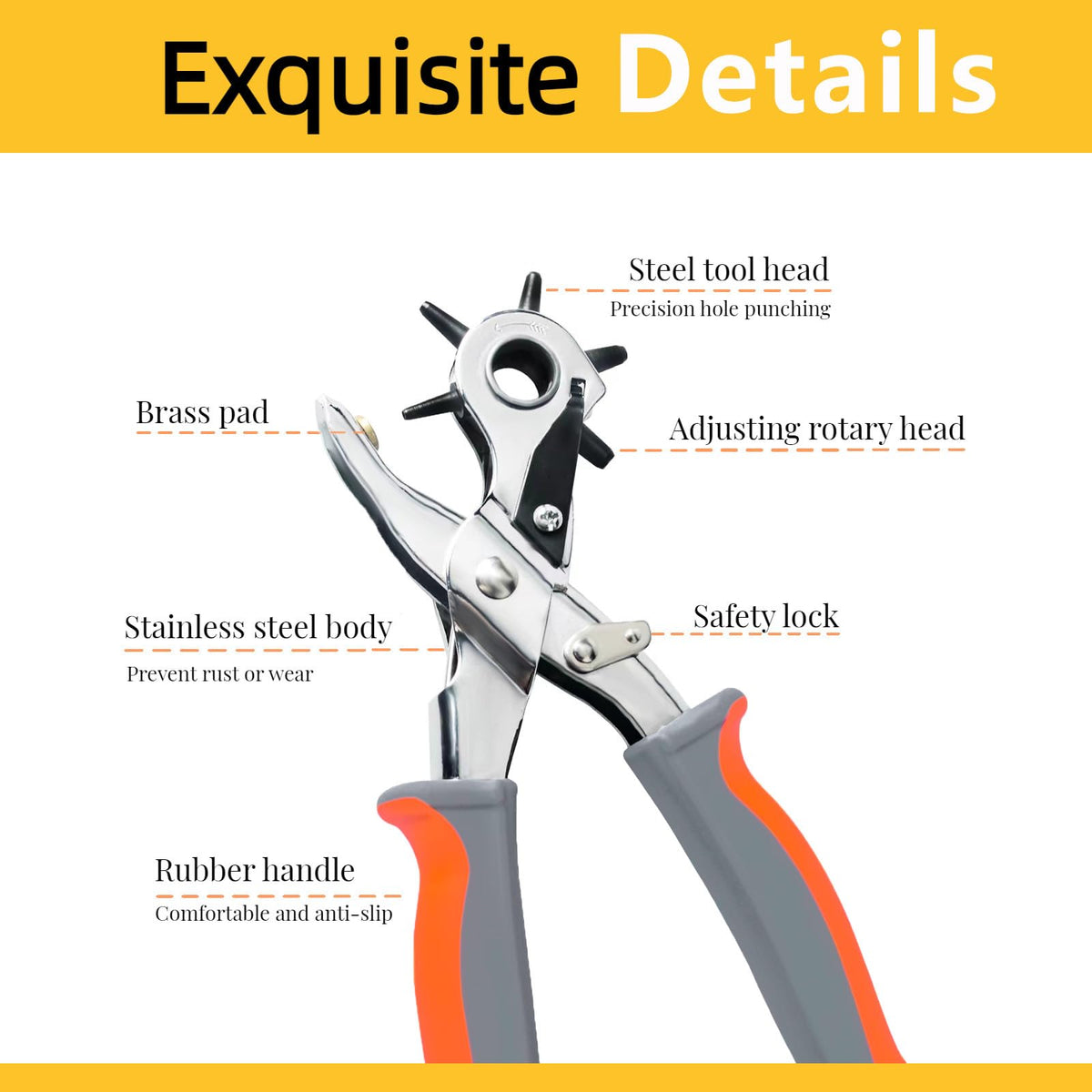 Leather Hole Punch, BILLION GOLD Heavy-Duty Belt Hole Puncher, Multi Sizes Hole Punch Tool for Leather, Belt, Watch Straps, Saddle, Cards BILLION GOLD