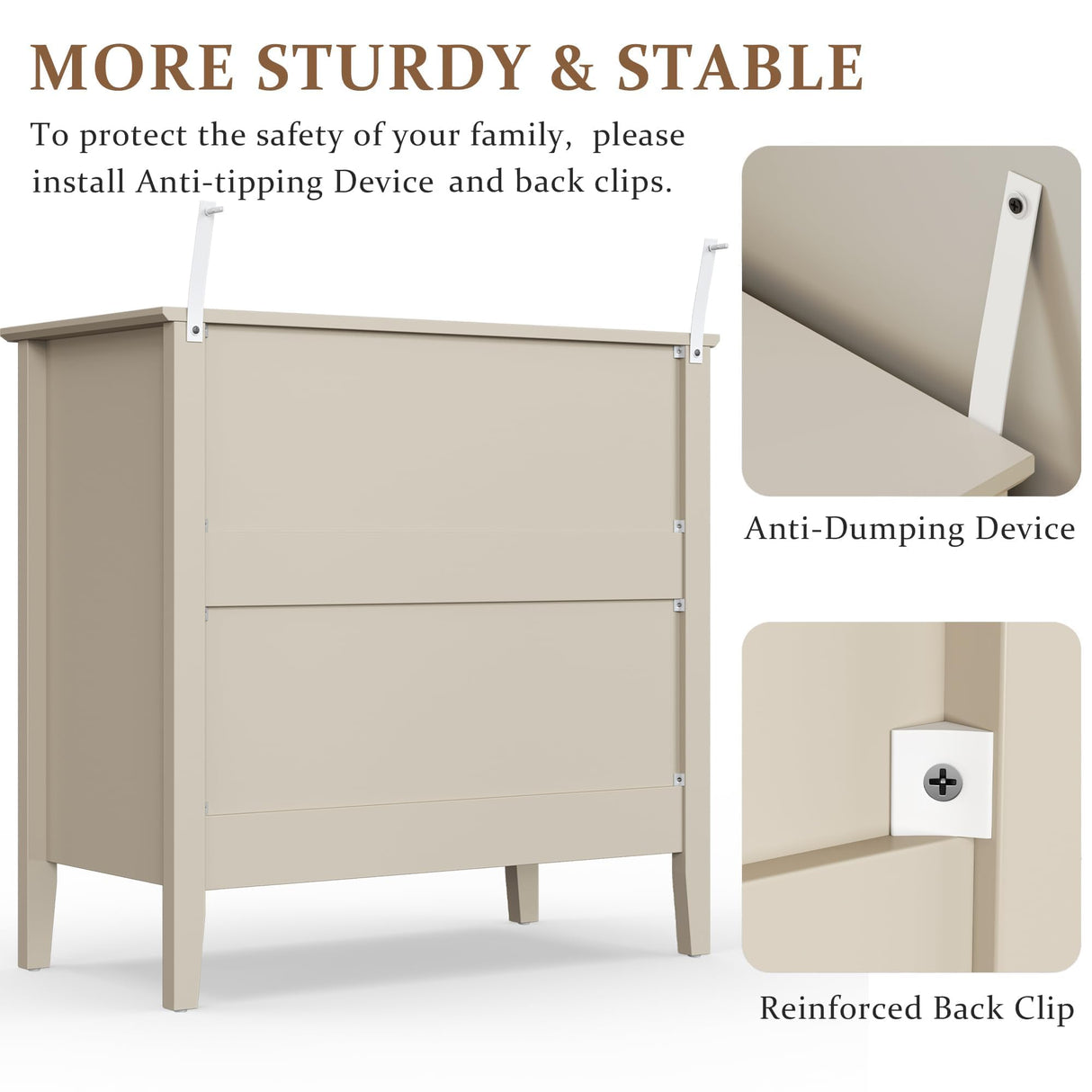 RoyalCraft Large 3 Drawer Dresser Set of 2, Fluted Wood Drawers for Bedroom, Modern Painted 30 inch Wide Nightstand for Bedroom, Entryway, Beige RoyalCraft