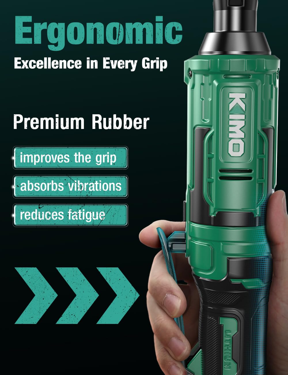 KIMO 20V Cordless Ratchet Wrench 3/8 Set, 89 Ft-lbs 400 RPM Electric Ratchet Wrench, 2x2.0Ah Li-Ion Battery, Fast Charger, Electric Wrench Set w/ 7 Sockets, 3/8" to 1/4" Adapter, 3-Inch Extension Bar K I M O.