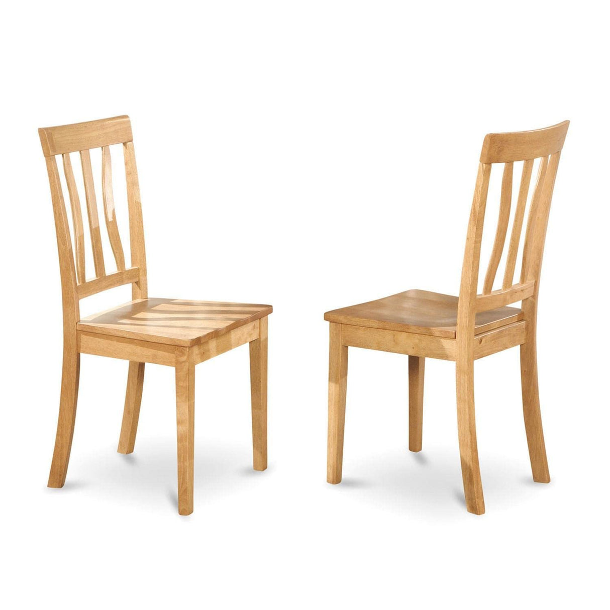 East West Furniture ANC-OAK-W Antique Dining Room Chairs - Slat Back Wooden Seat Chairs, Set of 2, Oak East West Furniture