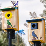 Cedar Alpha 2pc Bluebird Houses Nesting Box - XL Size 13" Heavy Duty Birdhouses for Outside - Wall Tree Pole Mountable - 1.5” Hole 13/16" Thickness - Large Inside Space - Tree Tie Bending Updated CEDAR ALPHA