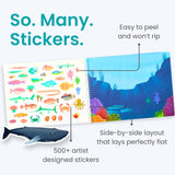 Cupkin Ocean Sticker Book Activity for Kids, Toddler Airplane Travel Essentials, 500+ Shark Stickers for Kids + 12 Scenes + 12 Coloring Book Pages, Deep Blue Sea Gift, Kid Crafts Ages 2-8 CUPKIN