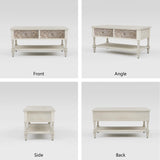 COSIEST Vintage Coffee Table w Drawers, Farmhouse 2 Tier Small Wood Coffee Table with Solid Wood Legs, Wood Rectangular Tables with Shelf for Living Room COSIEST