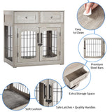 Dog Crate Furniture with Double Drawers, Wooden End Table Dog Kennel, Furniture Style Wood House Crate for Small/Medium/Large Dogs, Decorative Dog Crate with Storage for Large Breed, 32 Inch,Gray IDEALHOUSE