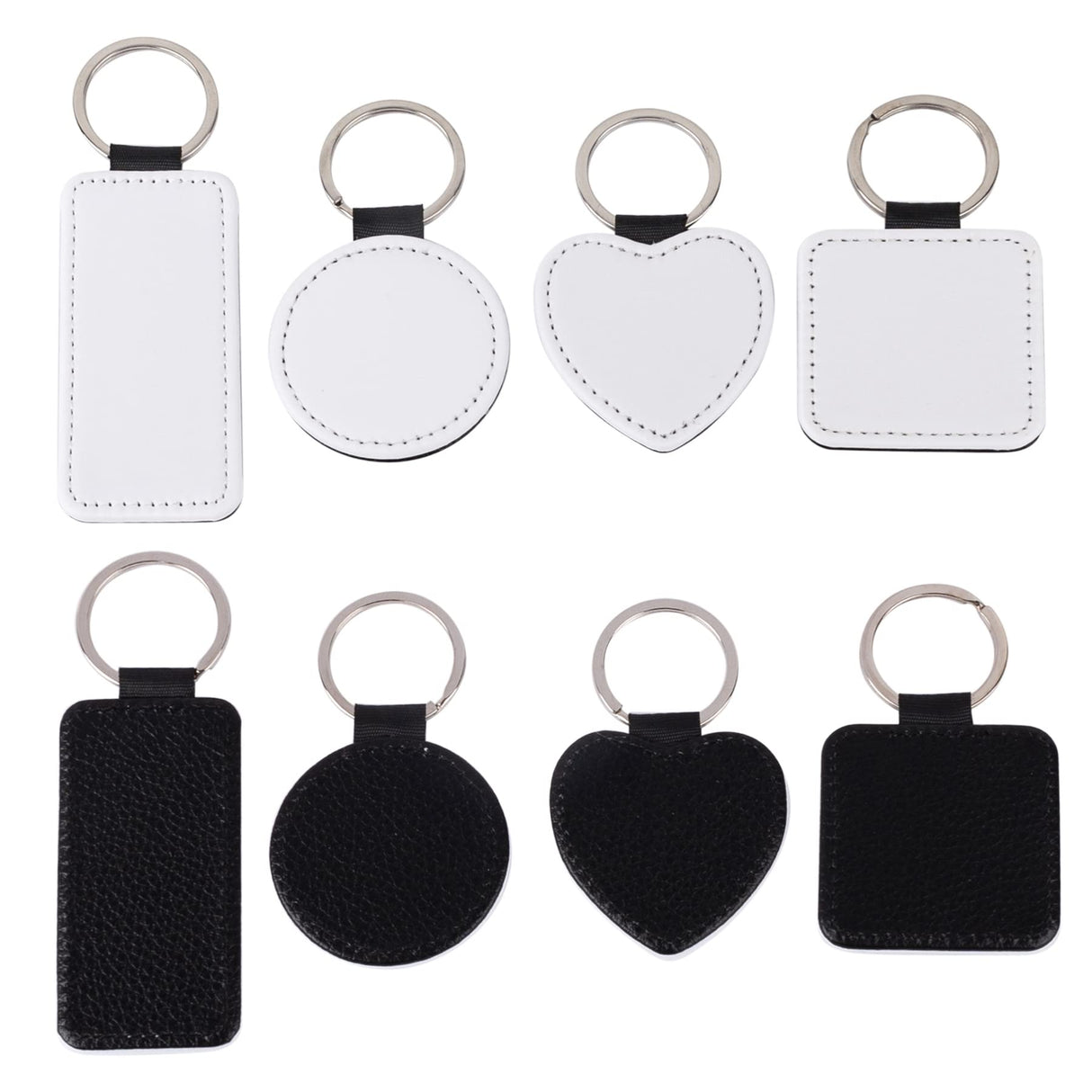 Framendino, 8 Pack Sublimation Blanks Keychain PU Leather Keychain Heat Transfer Key Rings Heart Round Square Rectangle Key Chains for DIY Craft Framendino