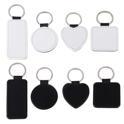 Framendino, 8 Pack Sublimation Blanks Keychain PU Leather Keychain Heat Transfer Key Rings Heart Round Square Rectangle Key Chains for DIY Craft