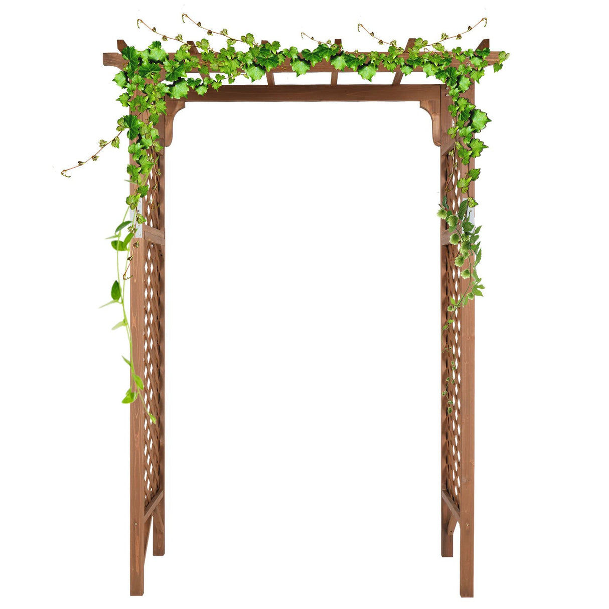 Outvita 7 Ft Wooden Garden Arbor Arch, Fir Wood Arbour Archway, Decorative Stand Trellis for Wedding Ceremony Decoration Plant Climbing Rose Vines Lawn Courtyard Dark Brown Outvita
