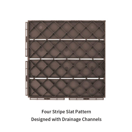 domi outdoor living Patio Deck Tiles, 12 x 12 inches Composite Interlocking Decking Tile, Four Slat Plastic Outdoor Flooring, 27 Pieces One Pack, Dark Brown domi outdoor living
