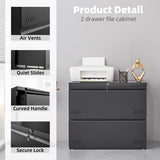 Approgreent 2 Drawer File Cabinet, File Cabinets for Home Office, Printer Stand, File Cabinet with Lock, Lateral Filing Cabinet for A4/Letter/Legal Size File Folders, Assembly Required(Black) Approgreent