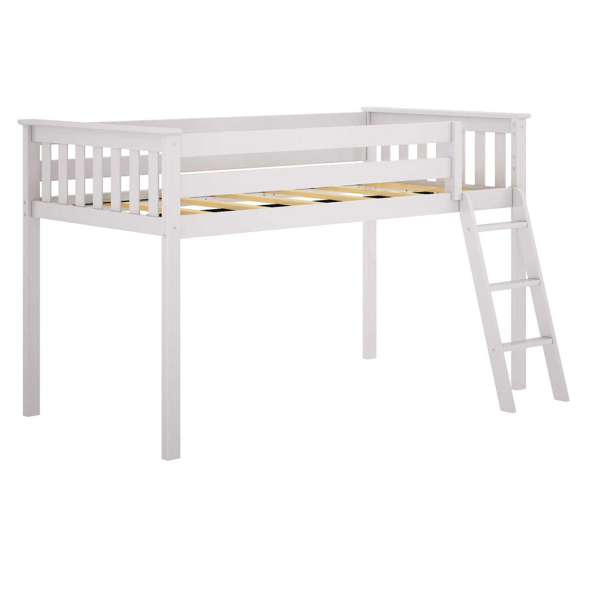 Max & Lily Low Loft Bed, Twin Bed Frame For Kids, White Max & Lily