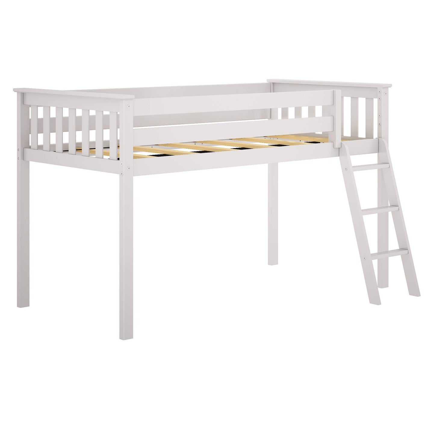 Max & Lily White Low Loft Bed Frame for Kids – Twin Size, Space-Saving Design - WoodArtSupply