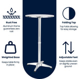 BTEXPERT Aluminum Indoor Outdoor 23.75" Round Restaurant Bar Height 45" Table flip top, Patio Stainless Steel Silver Furniture 25.75" Base BTEXPERT