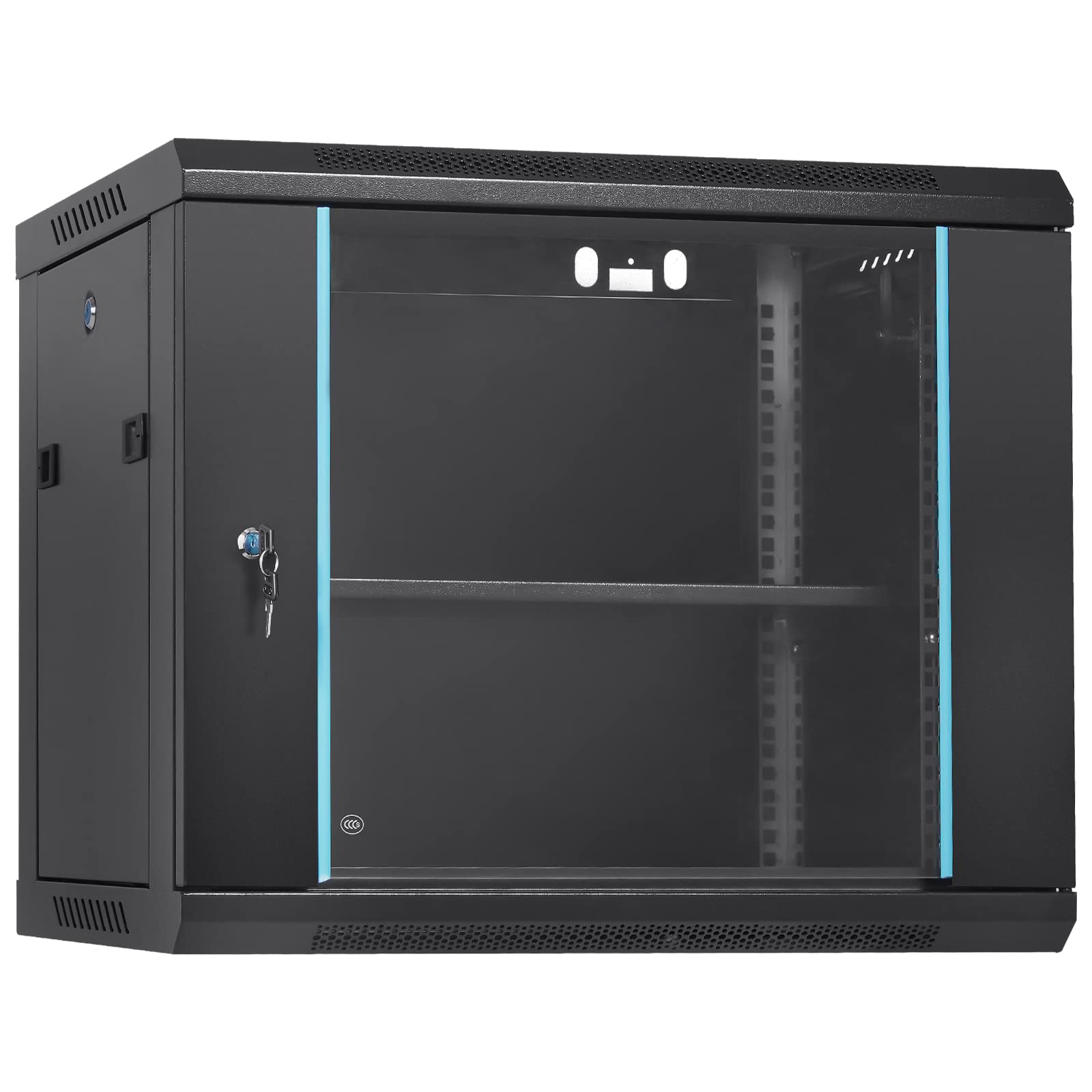 VEVOR 9U Wall Mount Network Server Cabinet, 15.5'' Deep, Server Rack Cabinet Enclosure, 200 lbs Max. Ground-Mounted Load Capacity, Glass Door with Locking Side Panels, for IT Equipment, A/V D - WoodArtSupply