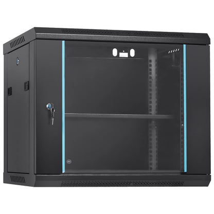 VEVOR 9U Wall Mount Network Server Cabinet, 15.5'' Deep, Server Rack Cabinet Enclosure, 200 lbs Max. Ground-Mounted Load Capacity, Glass Door with Locking Side Panels, for IT Equipment, A/V D - WoodArtSupply