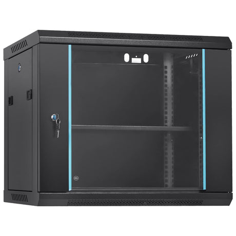 VEVOR 9U Wall Mount Network Server Cabinet, 15.5'' Deep, Server Rack Cabinet Enclosure, 200 lbs Max. Ground-Mounted Load Capacity, Glass Door with Locking Side Panels, for IT Equipment, A/V Devices VEVOR