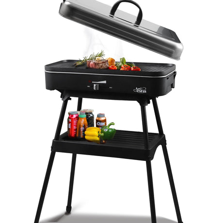 Upgrade Version - Artestia 1800W Electric Outdoor Grill with Lid Indoor Smokeless BBQ Grills with Temperature Control Portable Removable Stand Grill for Cooking, BBQ Party, Family Artestia