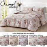 Chezmoi Collection Rosy 3-Piece Full Size Washed Cotton Comforter Set - Floral Bedding Set Ivory Green Pink Flower Polka Dot Printed Patchwork Reversible Lightweight Comforter for All Season Chezmoi Collection