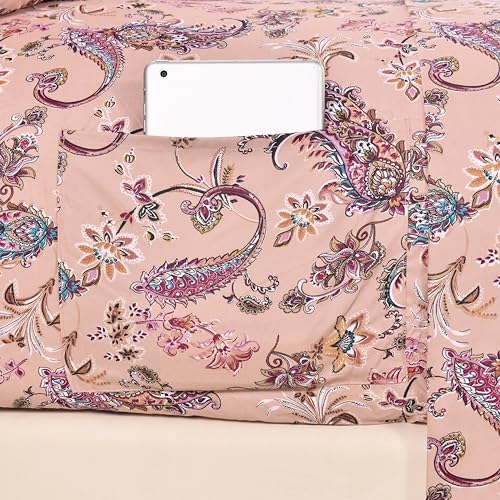 Elegant Comfort Softest and Coziest 6-Piece Sheet Set - 1500 Premium Hotel Quality Microfiber - Deep Pocket, Wrinkle Resistant 6-Piece Paisley Pattern Bed Sheet Set, Full, Paisley Coral Elegant Comfort