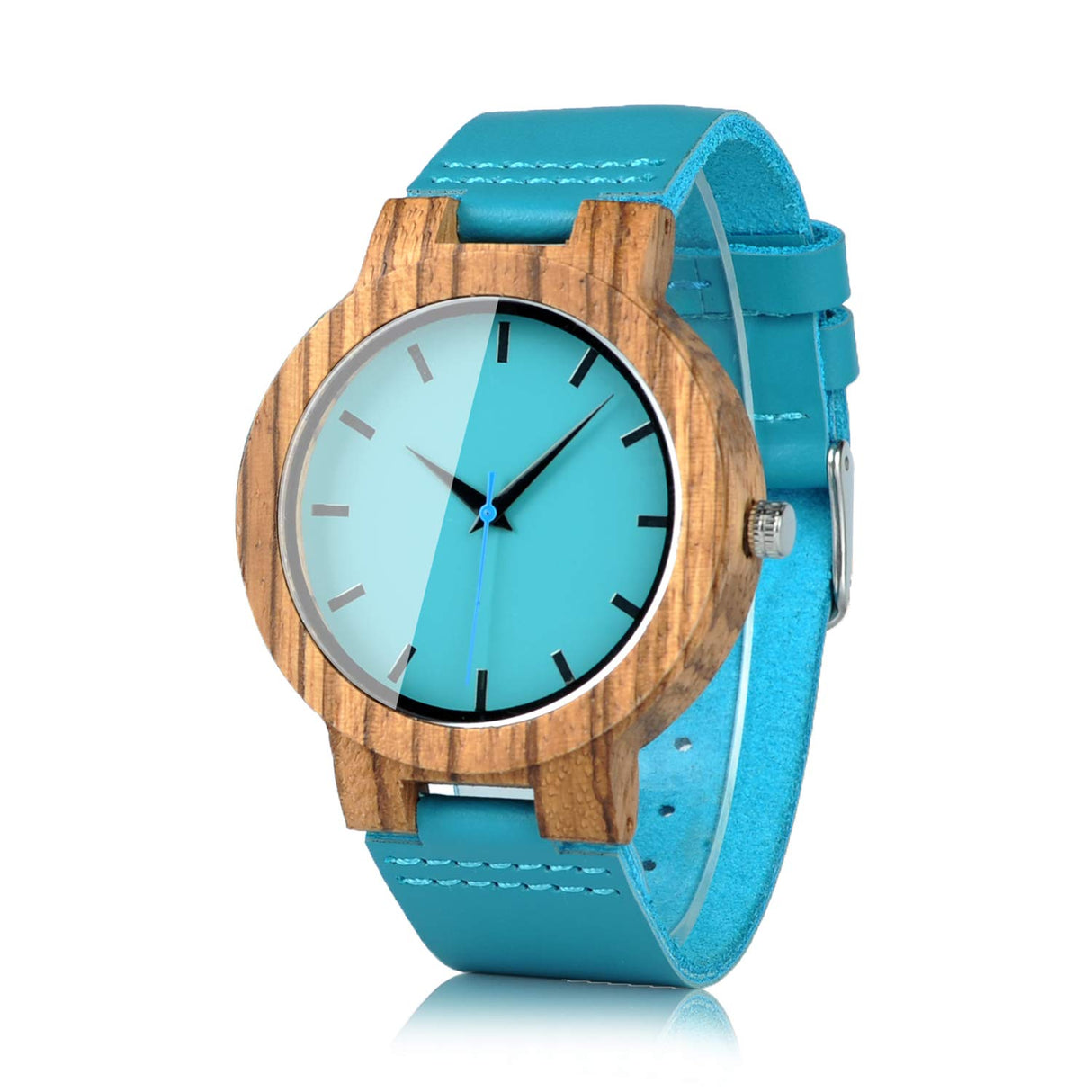 BOBO BIRD Men's Bamboo Wooden Watch with Blue Cowhide Leather Strap Casual Watches for Groomsmen Gift with Box BOBO BIRD