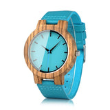 BOBO BIRD Men's Bamboo Wooden Watch with Blue Cowhide Leather Strap Casual Watches for Groomsmen Gift with Box BOBO BIRD
