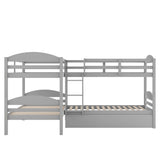 CITYLIGHT Twin-Over-Twin Quad Bunk Beds for 4, L-Shaped Bunk Bed with Trundle, Corner 4 Bunk Beds for Kids, Teens, Gray CITYLIGHT