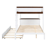 Harper & Bright Designs Full Over Full Bunk Bed Twin Size Trundle, Wood Full Bunk Bed with USB Ports, Storage and Desk, White+Walnut Harper & Bright Designs