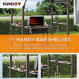Sunjoy Grill Gazebo 5 ft. x 8 ft. Brown Steel Frame Double Tiered Hardtop Gazebo with Ceiling Hook and Bar Shelves Sunjoy