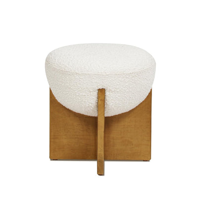 Jennifer Taylor Home Bali 18.5" Round Upholstered Ottoman with Natural Wood Base