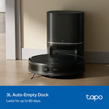 Tapo Ultra-Slim LiDAR Smart Navigation Robot Vacuum and Mop with Self-Emptying Dock, 5300Pa Max, 97%+ Dust Pickup Rate, Self-Charging, Compatible with Alexa & Google Home, RV20 Max Plus Tapo