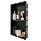 304 Stainless Steel Shower Niche Insert-24 x 12" No Tile Needed Bathroom Niche for Shower Wall-Double Shelves Built in Shower Shelf-Waterproof Recessed Cabinet for Bathroom Living Room Study Kitchen Vlaeng