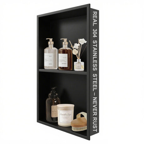 304 Stainless Steel Shower Niche Insert-24 x 12" No Tile Needed Bathroom Niche for Shower Wall-Double Shelves Built in Shower Shelf-Waterproof Recessed Cabinet for Bathroom Living Room Study Kitchen Vlaeng