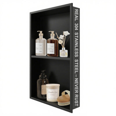 304 Stainless Steel Shower Niche Insert-24 x 12" No Tile Needed Bathroom Niche for Shower Wall-Double Shelves Built in Shower Shelf-Waterproof Recessed Cabinet for Bathroom Living Room Study Kitchen