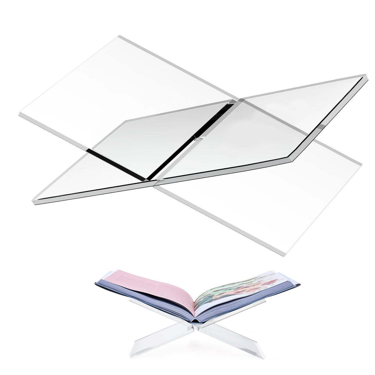 CRIKELE Acrylic Book Stand - Open Coffee Table Book Display, Clear Cookbook, Magazines & Textbooks Holder Crikele