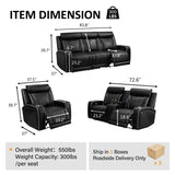 Breathing Leather Power Recliner Sofa Set Living Room Furniture Reclining Couch with LED Light/Cup Holder/USB Ports for Home Theater (3 Piece Leather Couch, Black) Plithzy
