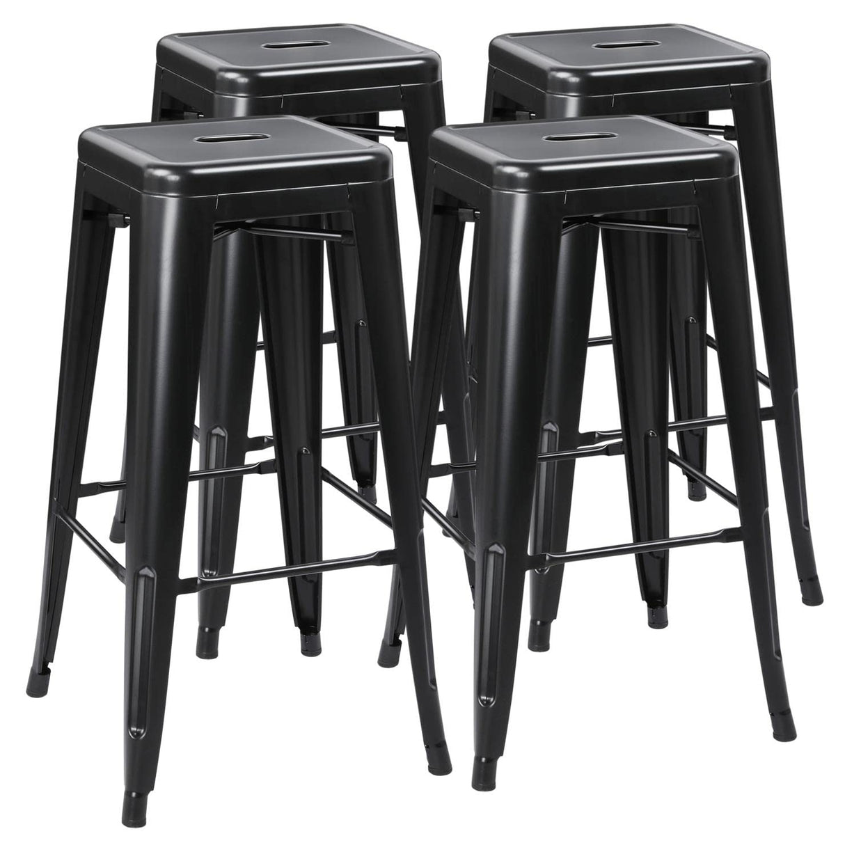 Yaheetech 30 Inch Metal Bar Stools Set of 4, Bar Height Backless Bartools, Industrial Stackable Bar Chairs with Footrest for Kitchen/Dining Room/Bistro/Patio, Black Yaheetech