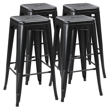 Yaheetech 30 Inch Metal Bar Stools Set of 4, Bar Height Backless Bartools, Industrial Stackable Bar Chairs with Footrest for Kitchen/Dining Room/Bistro/Patio, Black Yaheetech